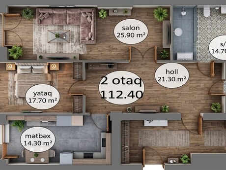 2 otaqlı mənzil, 112 m², İnşaatçılar: 292 240 ₼ 2