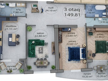 3 otaqlı mənzil, 150 m², İnşaatçılar: 389 506 ₼ 2