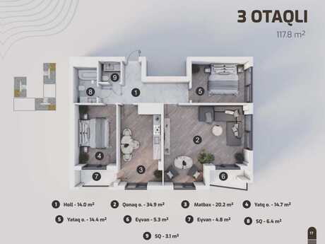 Продаётся 3-комнатная квартира в новостройке, ЖК Marbel Residence, 120 м², 295 000 AZN, фото 3 / 7