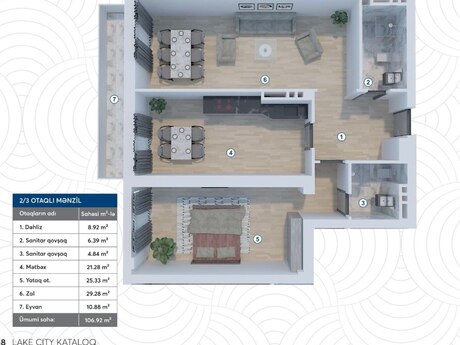 3-комнатная квартира, 107 м², Lake City: 299 000 ₼ 3