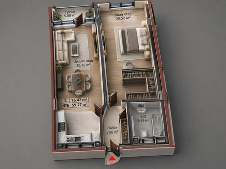 2-room apartment, 78,2 m², Yeni Yasamal: 208 320 ₼ 2