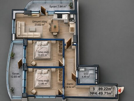 2 otaqlı mənzil, 90 m², Yeni Yasamal: 267 780 ₼ 2