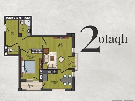 2 otaqlı mənzil, 56 m², 28 May: 215 000 ₼ 2