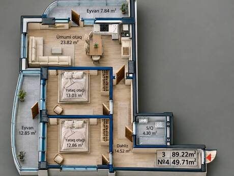 3-room apartment, 89,2 m², Yeni Yasamal: 228 150 ₼ 2