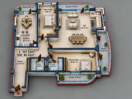 3-room apartment, 157 m², Yeni Yasamal: 383 072 ₼ 2