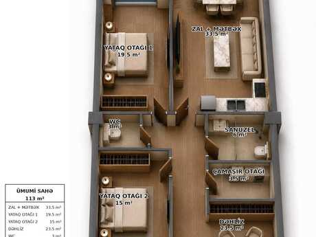 3 otaqlı mənzil, 113 m², Masazır: 192 100 ₼ 5