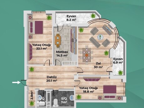 3-room apartment, 133 m², Həzi Aslanov: 266 000 ₼ 2