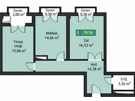 2-room apartment, 80 m², West Town: 250 000 ₼ 4