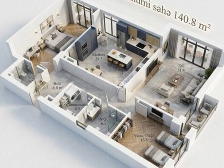 3 otaqlı mənzil, 141 m², Azadlıq Prospekti: 429 000 ₼ 4