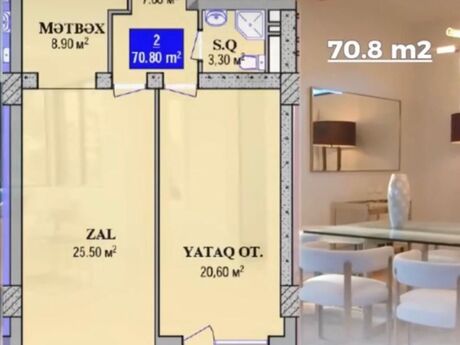 2 otaqlı mənzil, 72 m², 28 May: 260 000 ₼ 3