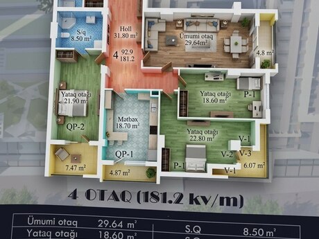 4 otaqlı mənzil, 182 m², Nəriman Nərimanov: 379 000 ₼ 2