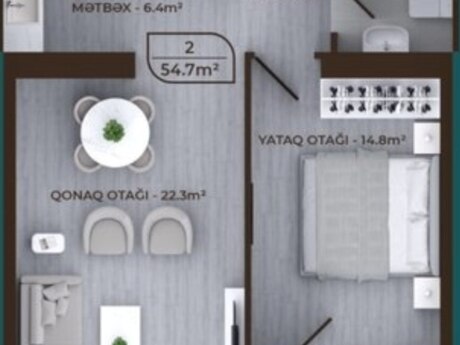 2-room apartment, 54,7 m², Zığ: 155 000 ₼ 5