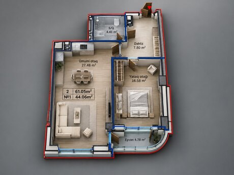 2-комнатная квартира, 60 м², Yeni Yasamal: 154 860 ₼ 2