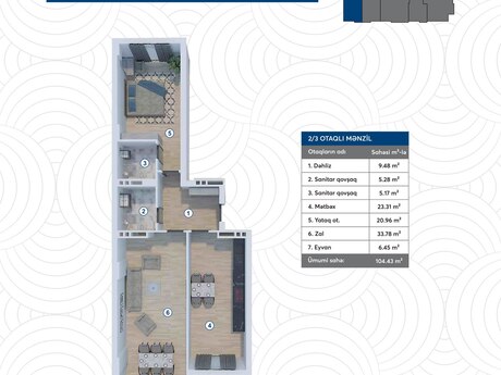 3-комнатная квартира, 104 м², Lake City: 325 000 ₼ 2