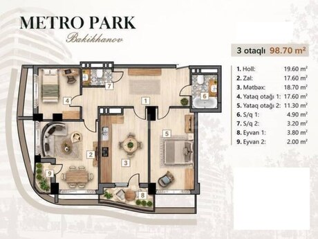 3-комнатная квартира, 98,7 м², Bakıxanov: 227 000 ₼ 3