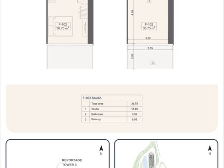 1-room apartment, 36,7 m², Reportage Heights: 148 000 ₼ 2