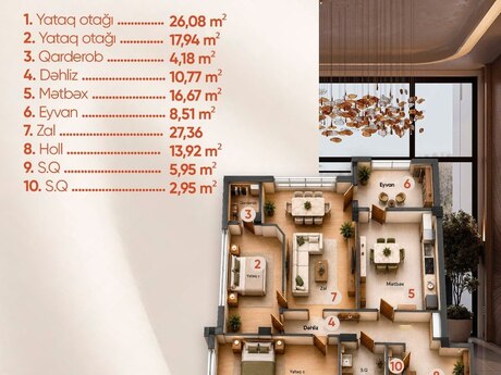 Elan №6484946 - Bakı, Elmlər Akademiyası m., 3 otaqlı, 134.3 m², 6/16 mərtəbə