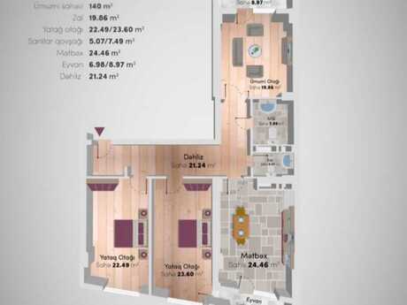 Xətaidə 3 otaqlı yeni tikili mənzil satılır, 140 m², 258 000 AZN, şəkil 3 / 5