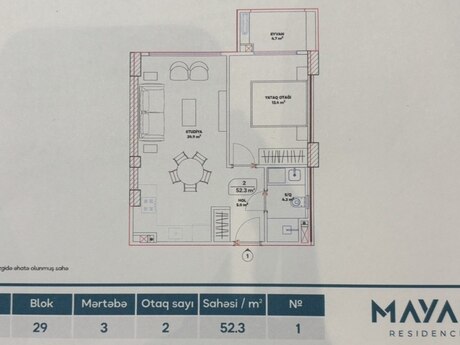 2-room apartment, 52,3 m², Mayak Residence: 110 000 ₼ 5