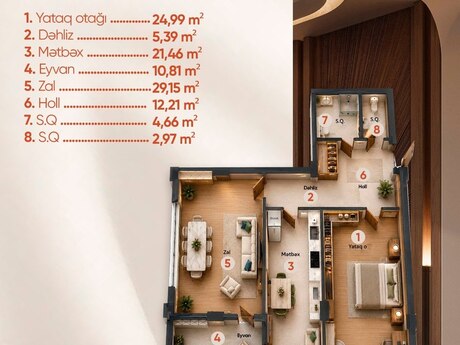 Elan №6485304 - Bakı, Elmlər Akademiyası m., 2 otaqlı, 111.6 m², 9/9 mərtəbə