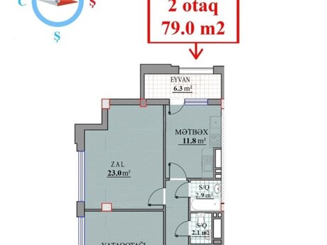 3-room apartment, 80 m², Yeni Günəşli: 152 000 ₼ 3