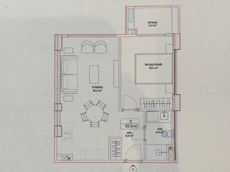 2 otaqlı mənzil, 52,3 m², Zığ: 103 000 ₼ 2