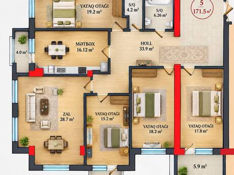 5-комнатная квартира, 172 м², Nəriman Nərimanov: 488 000 ₼ 2