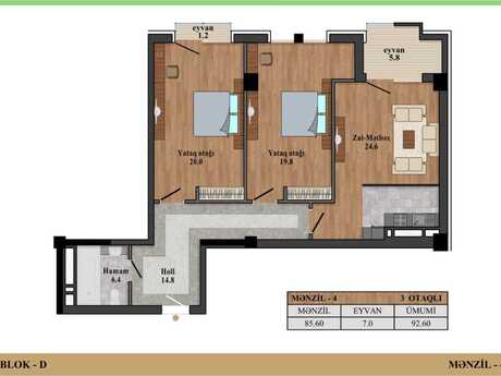 Продаётся 2-комнатная квартира в новостройке, Nəsimi, 93 м², 294 400 AZN, фото 2 / 9