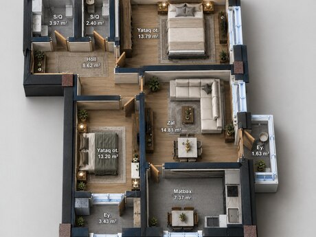 3-room apartment, 73 m², 5 Ulduz Premium Residence: 253 000 ₼ 2