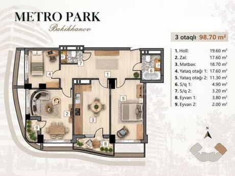 3 otaqlı mənzil, 98,7 m², Bakıxanov: 210 000 ₼ 3