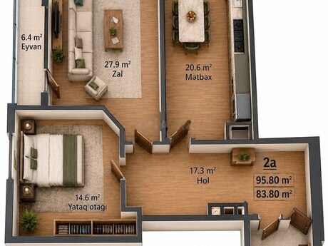 Avant Vista kompleksində 2 otaqlı yeni tikili mənzil satılır, 95,8 m², 230 000 AZN, şəkil 3 / 12