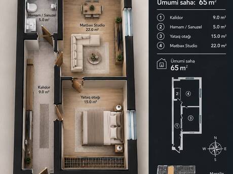 Elan №6492926 - Bakı, Saray q., 2 otaqlı, 65 m², 4/10 mərtəbə