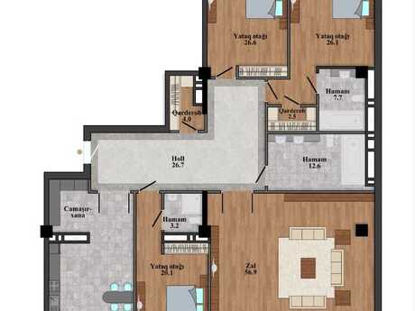 4-room new-build apartment for sale in Nəsimi, 231 m², 646 800 AZN, photo 2 / 9