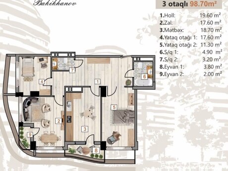 3 otaqlı mənzil, 98,7 m², Metro Park Bakıxanov: 216 000 ₼ 2