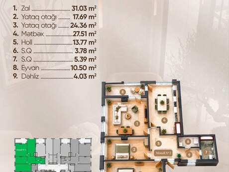 Объявление №6500924 - Баку, м. Элмляр Академиясы, 3-комн., 138 м², 8/14 этаж