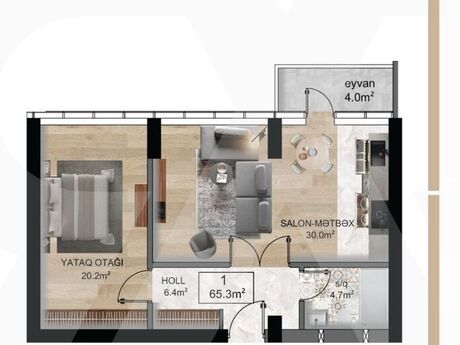 1 otaqlı mənzil, 65,3 m², Riva Residence: 290 000 ₼ 4