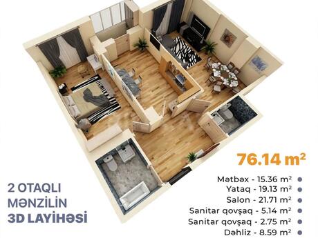 2 otaqlı mənzil, 77 m², 20 Yanvar: 212 500 ₼ 4