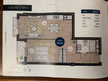 2-room new-build apartment for sale in Eleven Park, 50,5 m², 160 000 AZN, photo 2 / 10