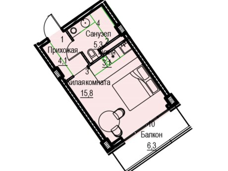 1-room apartment, 40 m², Miami Residence: 138 000 ₼ 2