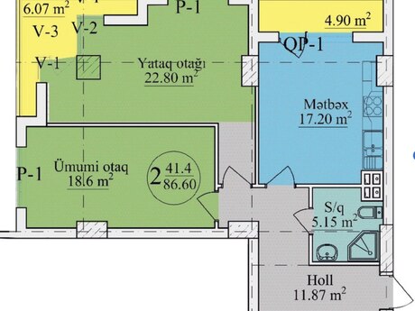 2-room apartment, 86,6 m², Nəriman Nərimanov: 208 000 ₼ 2