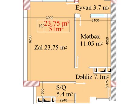 1-room apartment, 51 m², Binəqədi Park Residence: 90 000 ₼ 5