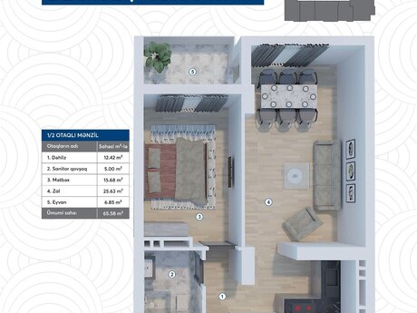 Elan №6509872 - Bakı, Koroğlu m., 1 otaqlı, 66 m², 8/17 mərtəbə