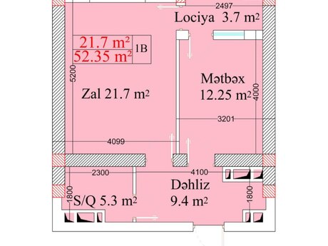 1-room apartment, 52,3 m², Binəqədi Park Residence: 91 612 ₼ 4