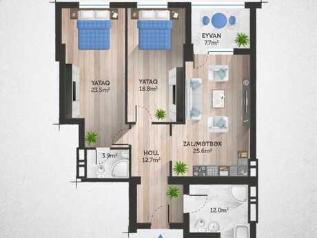 3-room apartment, 105 m², Skyland Baku: 244 990 ₼ 3