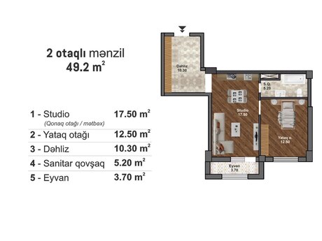 Bakı Müasir Yaşayış Kompleksi kompleksində 2 otaqlı yeni tikili mənzil satılır, 49,2 m², 68 880 AZN, şəkil 2 / 5