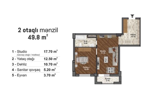 Bakı Müasir Yaşayış Kompleksi kompleksində 2 otaqlı yeni tikili mənzil satılır, 49,8 m², 69 720 AZN, şəkil 2 / 5