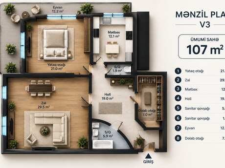 Продаётся 2-комнатная квартира в новостройке, Şah İsmayıl Xətai, 107 м², 321 000 AZN, фото 3 / 12