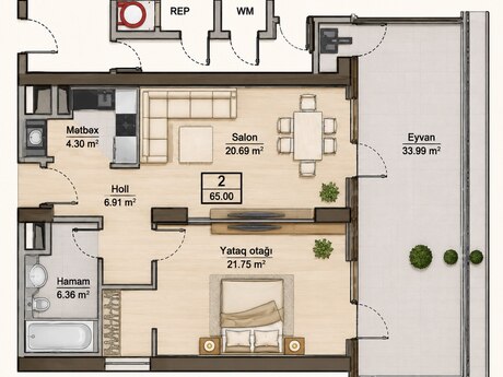 Twin Towers kompleksində 2 otaqlı yeni tikili mənzil satılır, 95 m², 495 000 AZN, şəkil 4 / 5