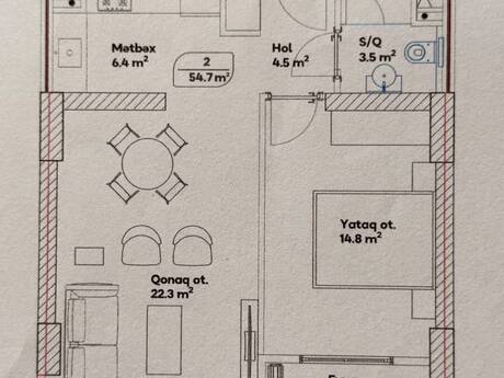 2-room new-build apartment for sale in Mayak Residence, 55 m², 117 000 AZN, photo 2 / 6