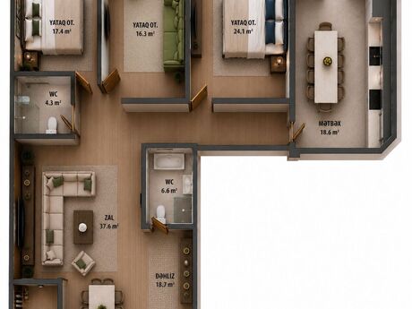 4-room new-build apartment for sale in Nəriman Nərimanov, 175 m², 350 000 AZN, photo 4 / 5